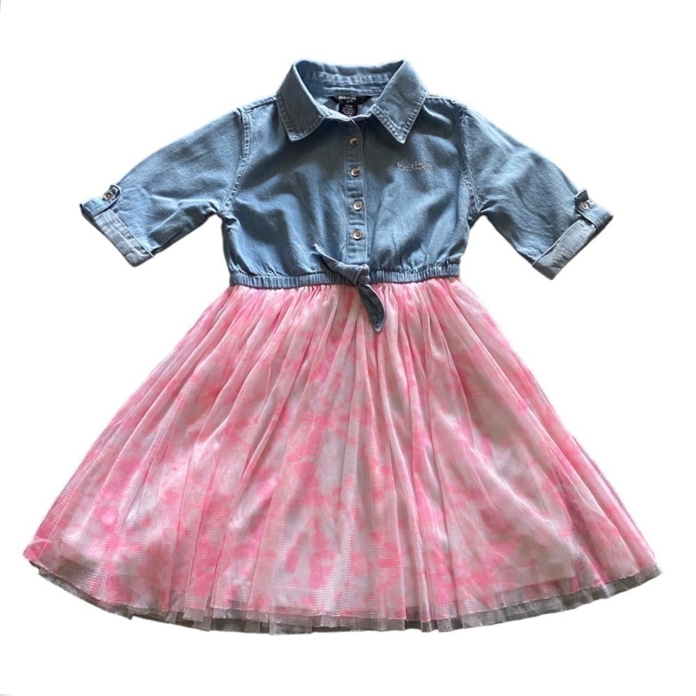 BEBE-GIRLS DENIM AND TULLE DRESS-SIZE 7/8